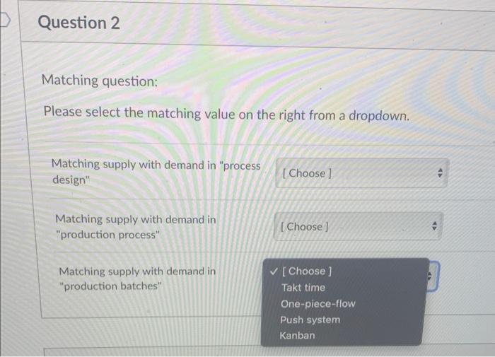 Matching question: Please select the matching