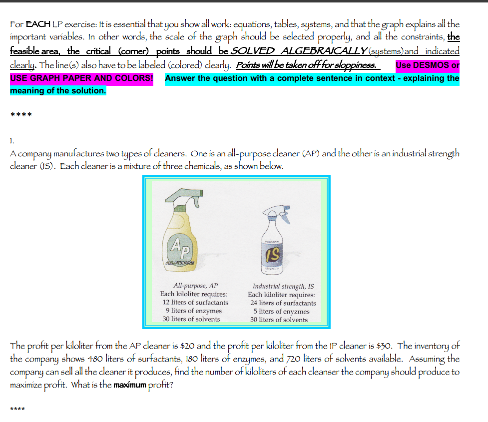 For EACH LP exercise: It is essential that you