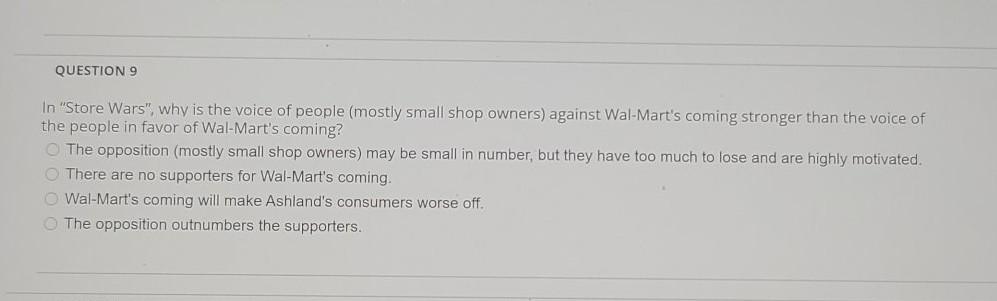 question #9 QUESTION 9 In "Store Wars", why is