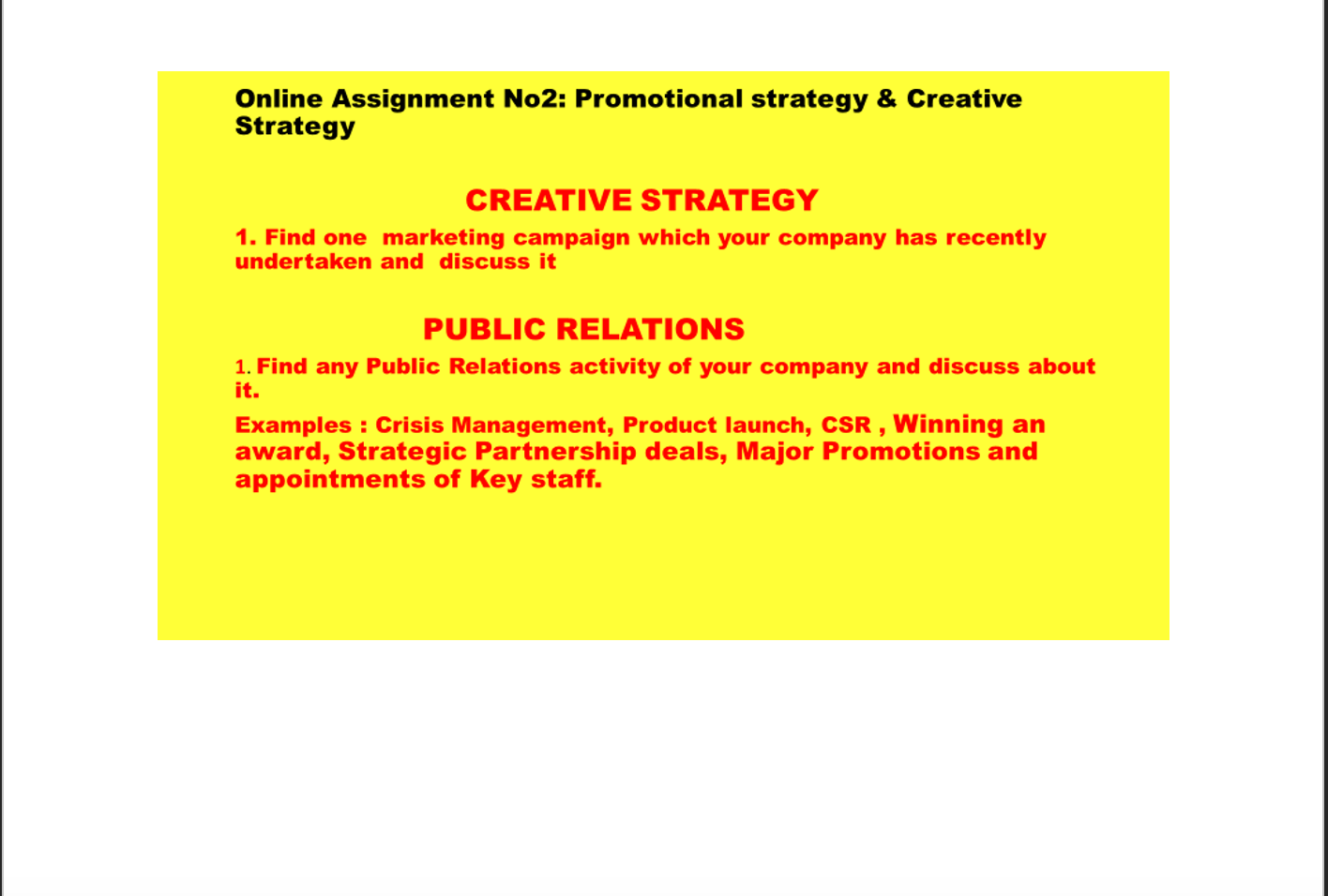Online Assignment No2: Promotional strategy &