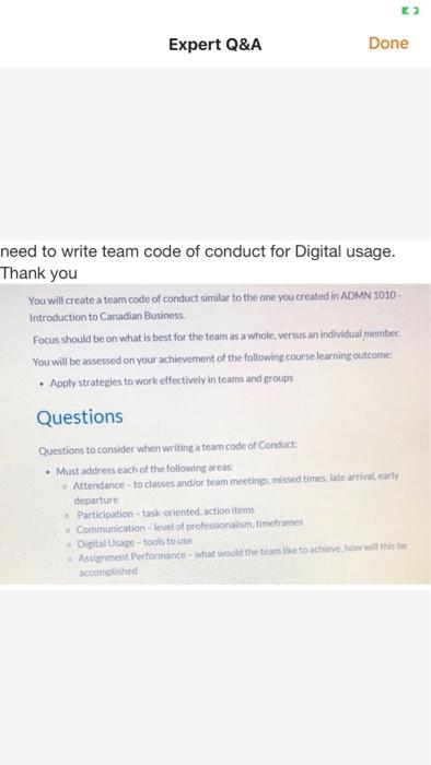 need to write team code of conduct for digital