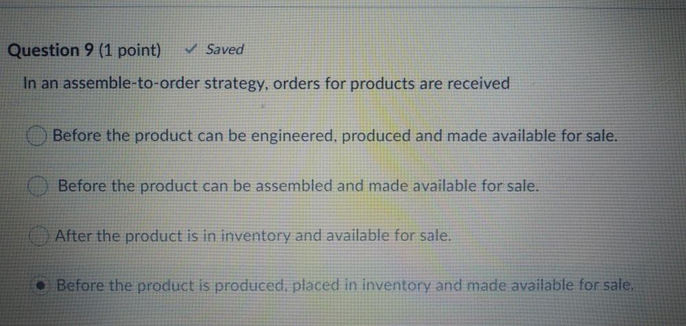 Question 9 (1 point) Saved In an
