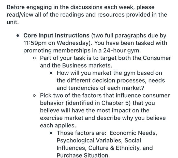 Before engaging in the discussions each week,