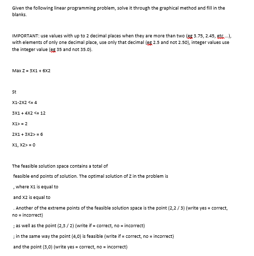 Given the following linear programming problem,