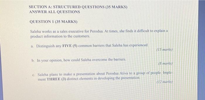 business communication SECTION A: STRUCTURED