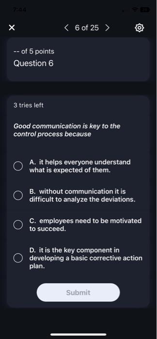 - of 5 points Question 6 3 tries left Good