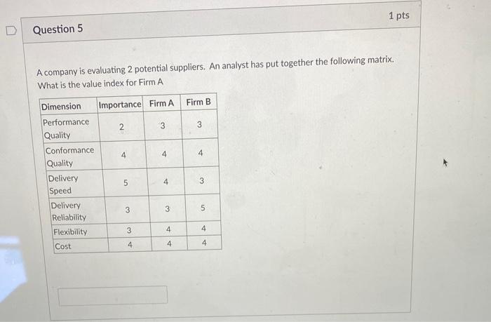 1 pts Question 5 A company is evaluating 2