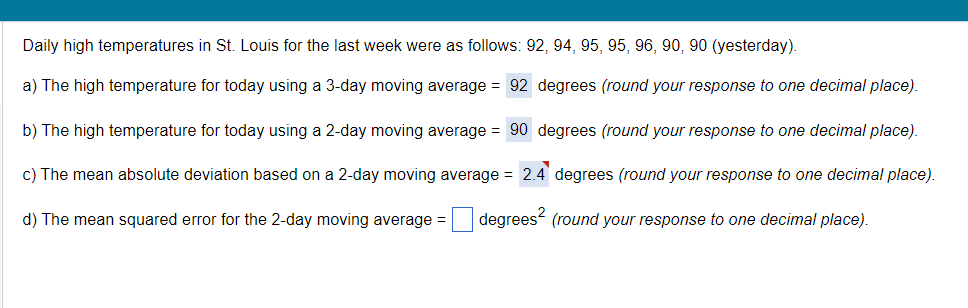 Daily high temperatures in St. Louis for the last