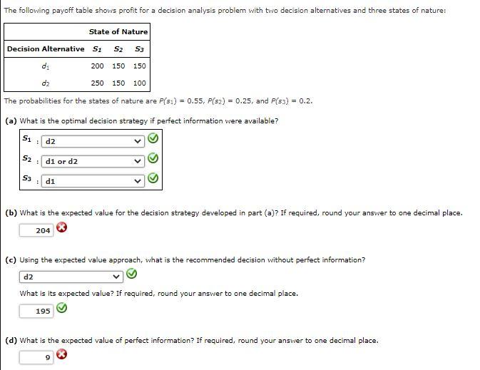 The probabilities for the states of nature are