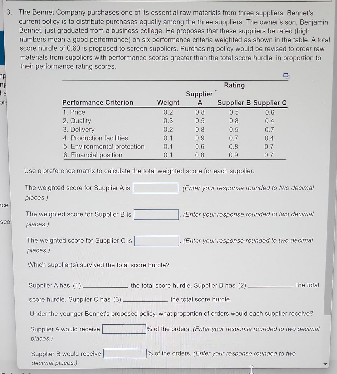 The Bennet Company purchases one of its essential