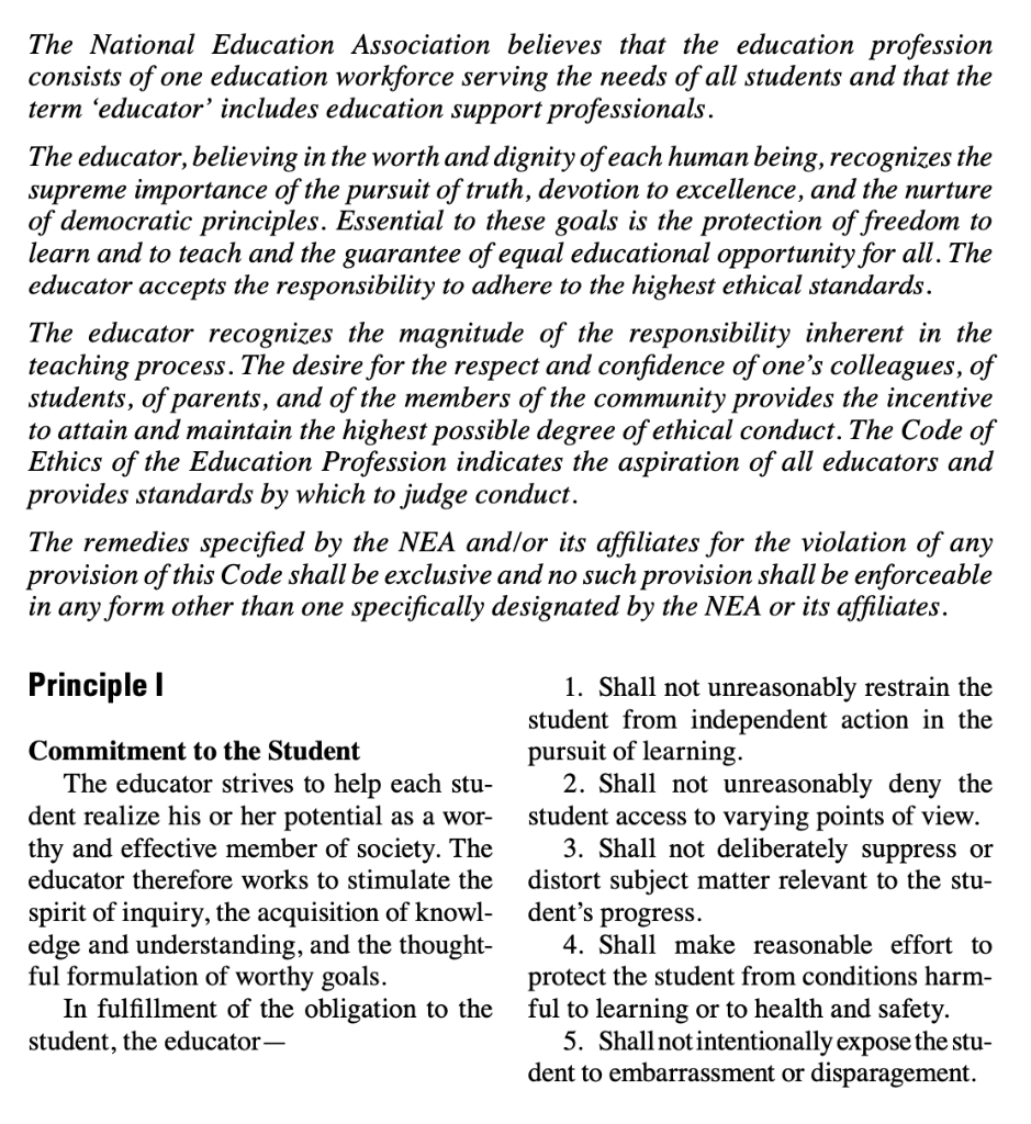 What in the code of ethics do you particularly