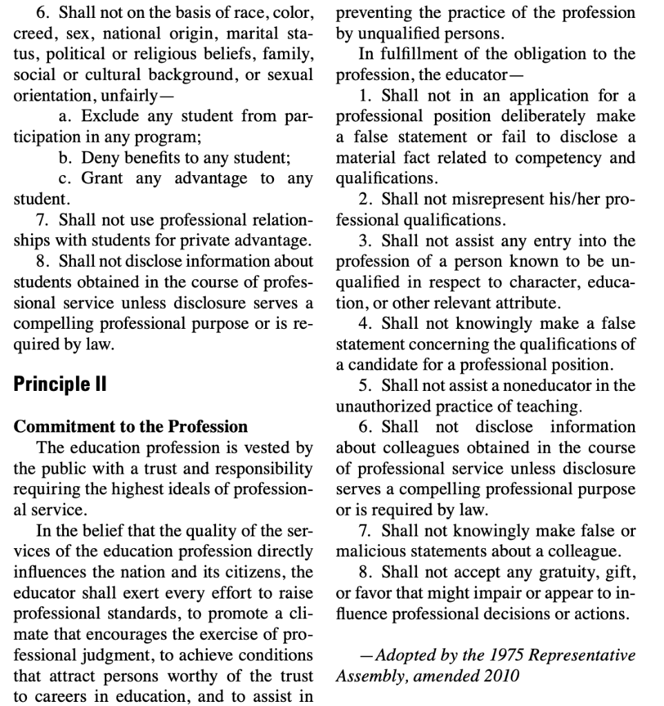 What in the code of ethics do you particularly