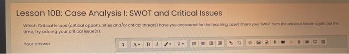 Eesson 10B: Case Analysis I: SWOT and Critical