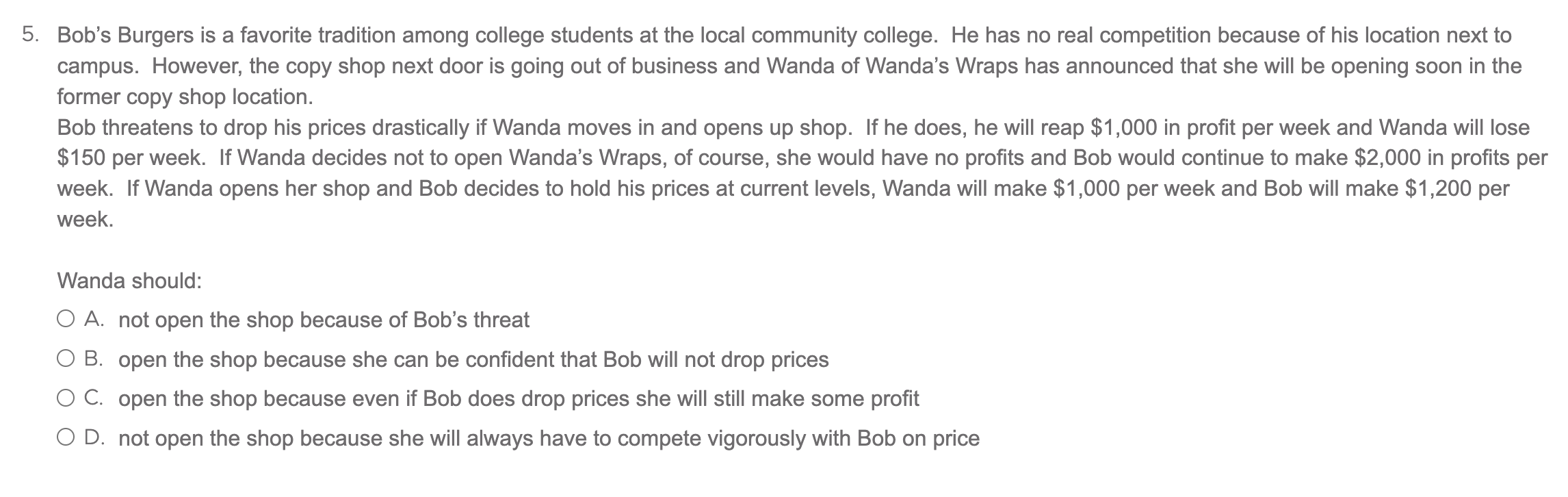 Sequential Game Theory 5. Bob's Burgers is a