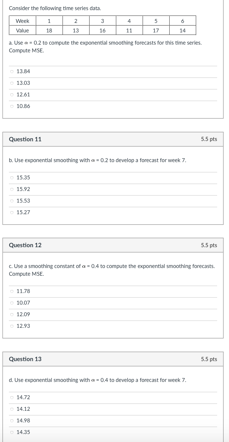 Consider the following time series data. Week 1 2