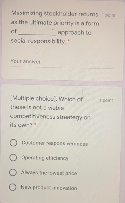 Maximizing stockholder returns 1 point as the