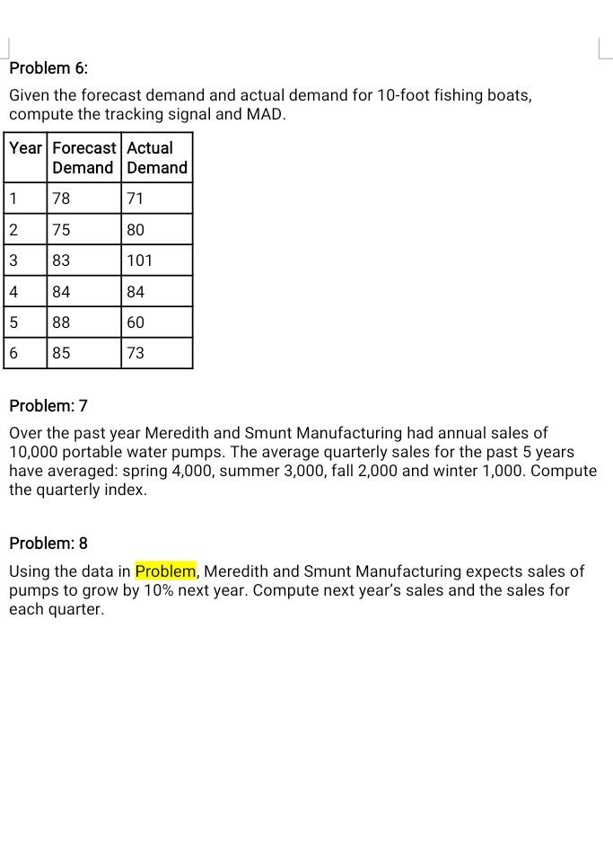 4 The the Problem 6: Given the forecast demand
