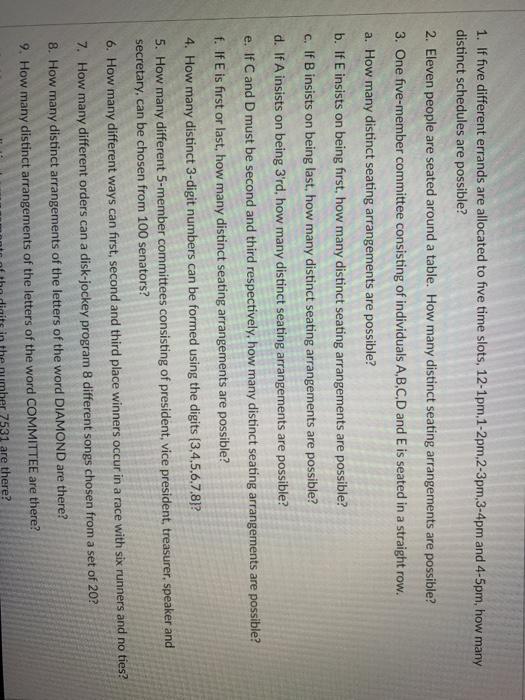 1. If five different errands are allocated to