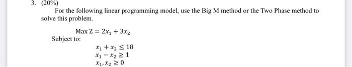For the following linear programming model, use