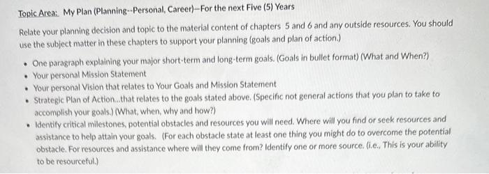 write paragraph please Topic Area: My Plan