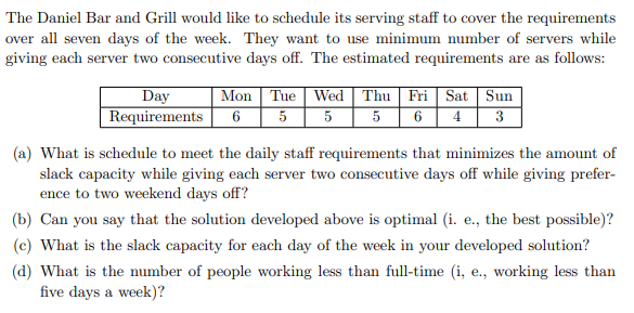 Please show work using Excel. The Daniel Bar and