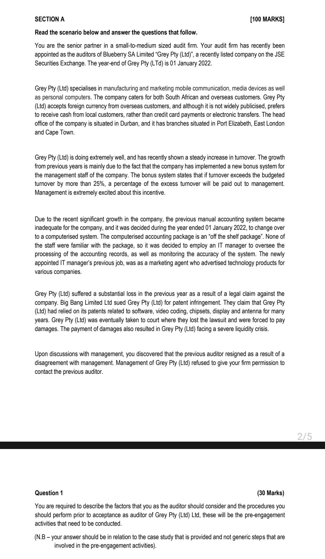 SECTION A [100 MARKS] Read the scenario below and