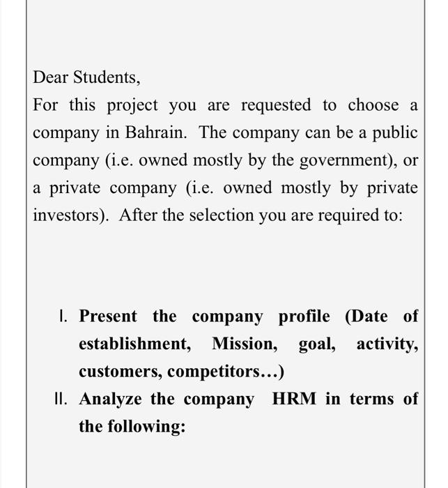 Dear Students, For this project you are requested