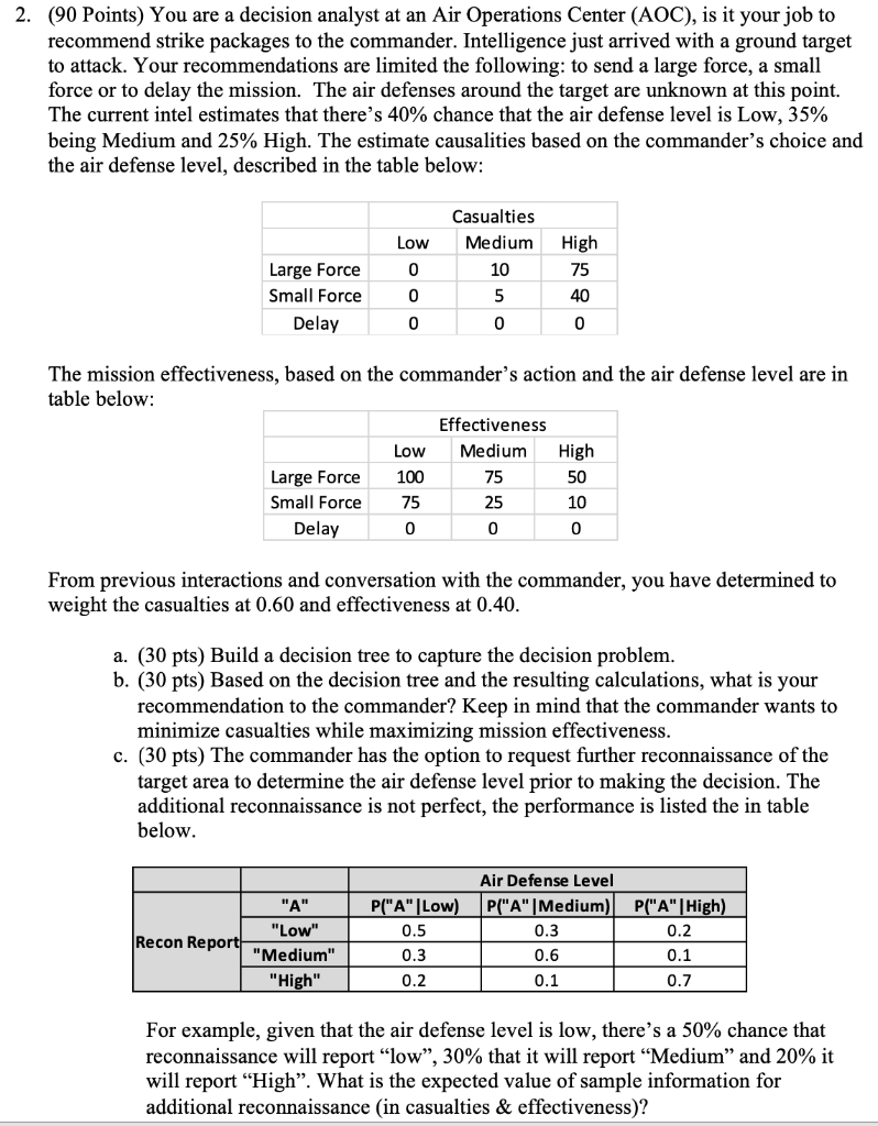 Answer A. 2. (90 Points) You are a decision