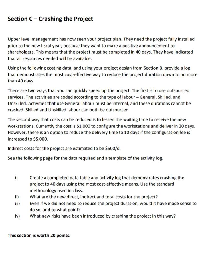 Section C-Crashing the Project - Upper level