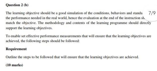 Question 2 (b) The learning objective should be a