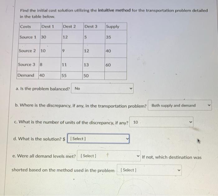 need all parts Find the initial cost solution