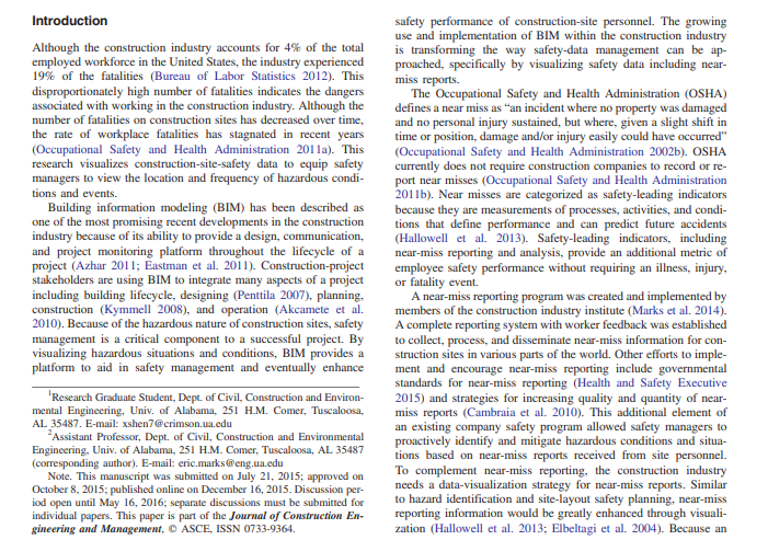 . Near-miss information visualization tool in BIM