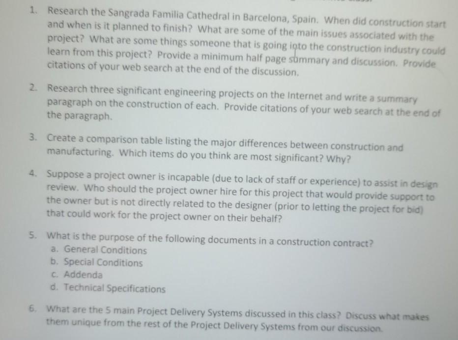1. Research the Sangrada Familia Cathedral in