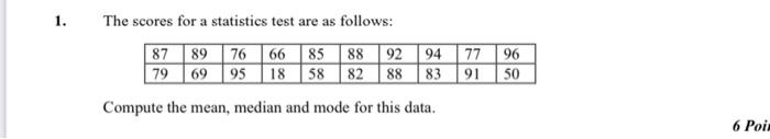 1. The scores for a statistics test are as