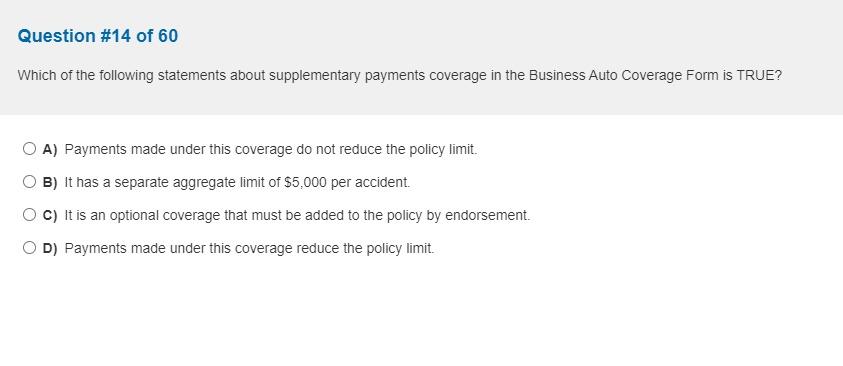 Question \#14 of 60 Which of the following