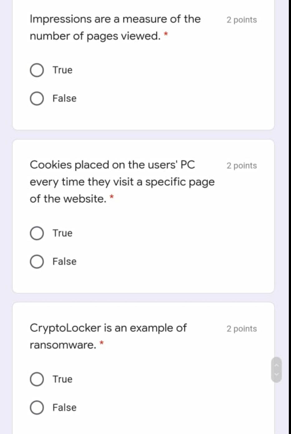 2 points Impressions are a measure of the number
