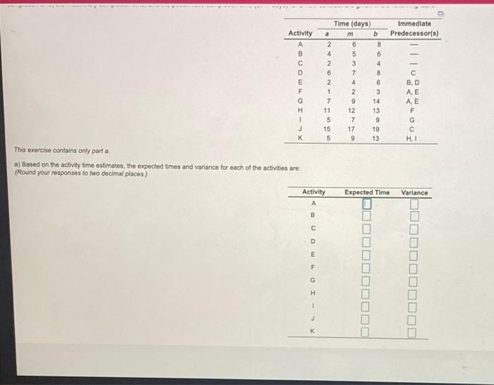 Immediate Predecessor(s) Activity B C D E F G H 1