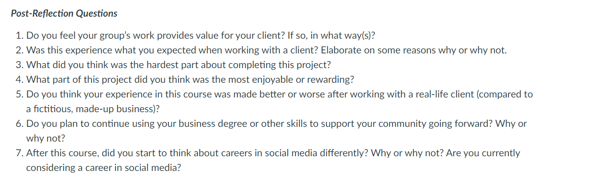 Post-Reflection Questions 1. Do you feel your