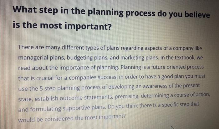 What step in the planning process do you believe
