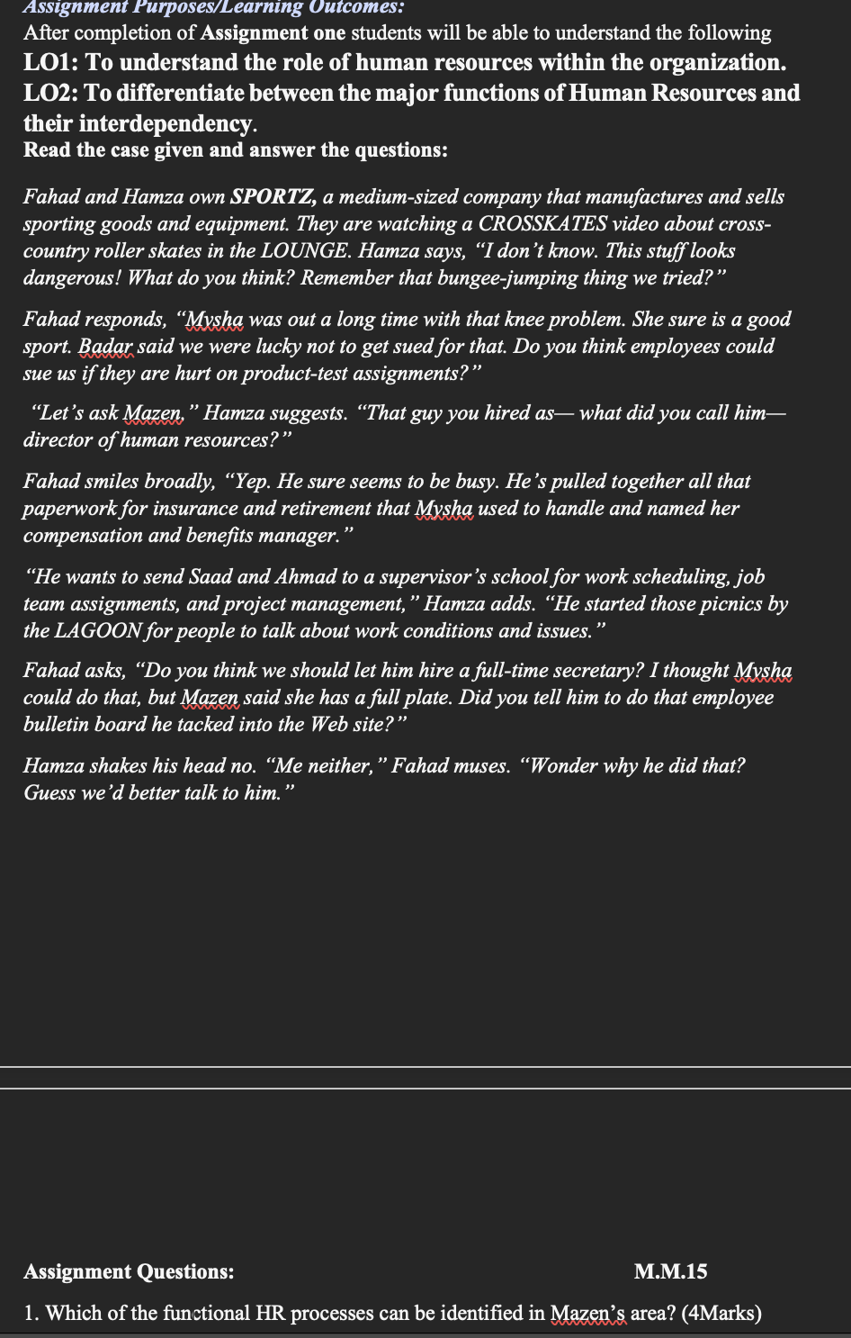 After completion of Assignment one students will