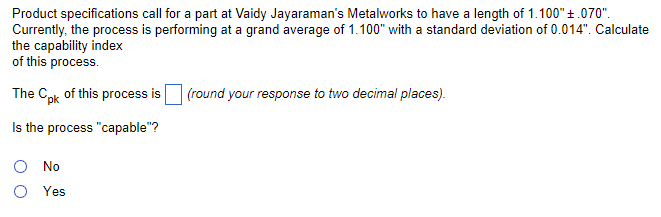 Product specifications call for a part at Vaidy