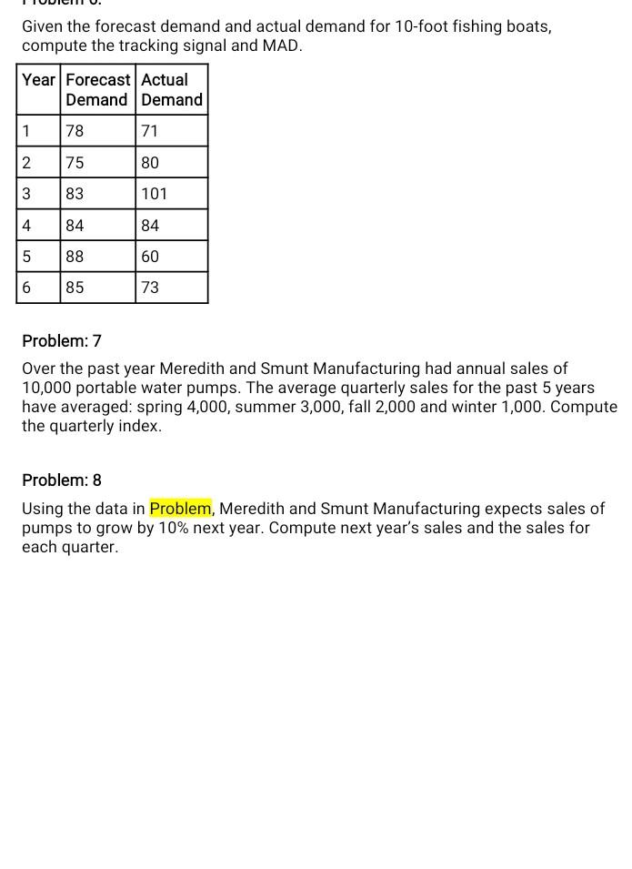 7th Given the forecast demand and actual demand