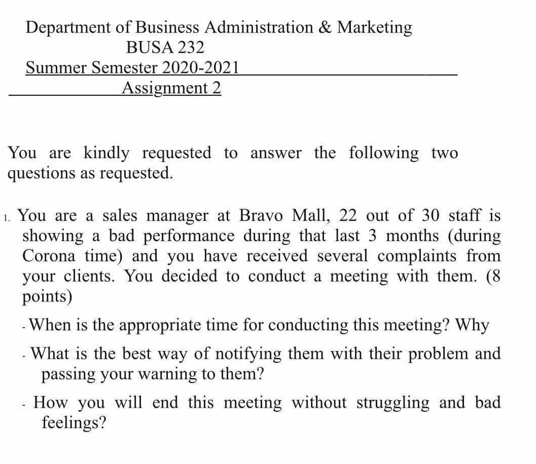 Department of Business Administration & Marketing