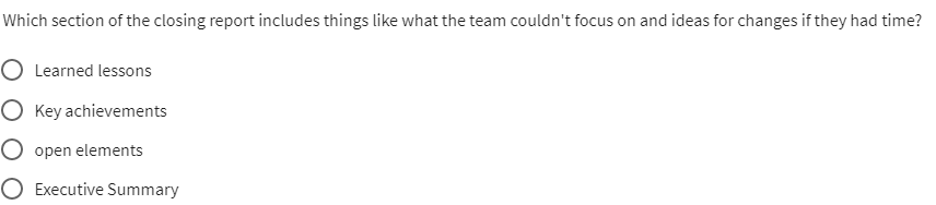 Which section of the closing report includes