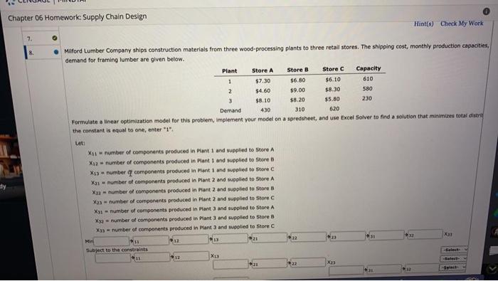 Chapter 06 Homework: Supply Chain Design Hint(6)