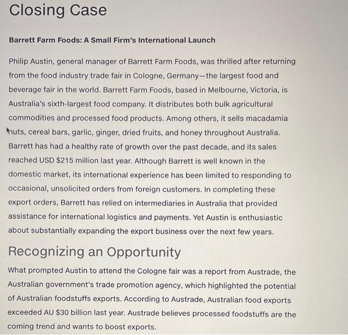 Barrett Farm Foods: A Small Firm's International