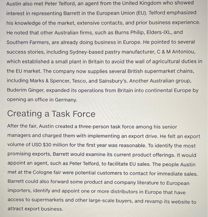 Barrett Farm Foods: A Small Firm's International