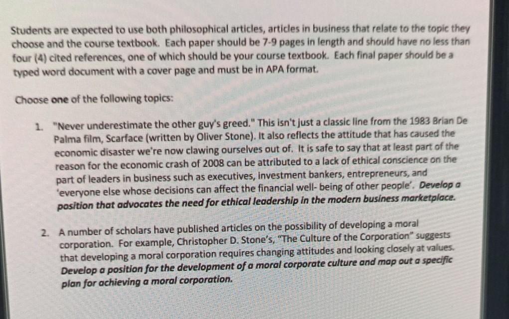 Provide answer for first or second topic. The