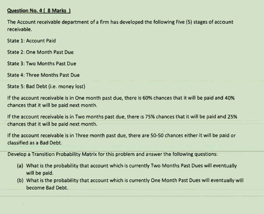 Question No. 4 ( 8 Marks) The Account receivable