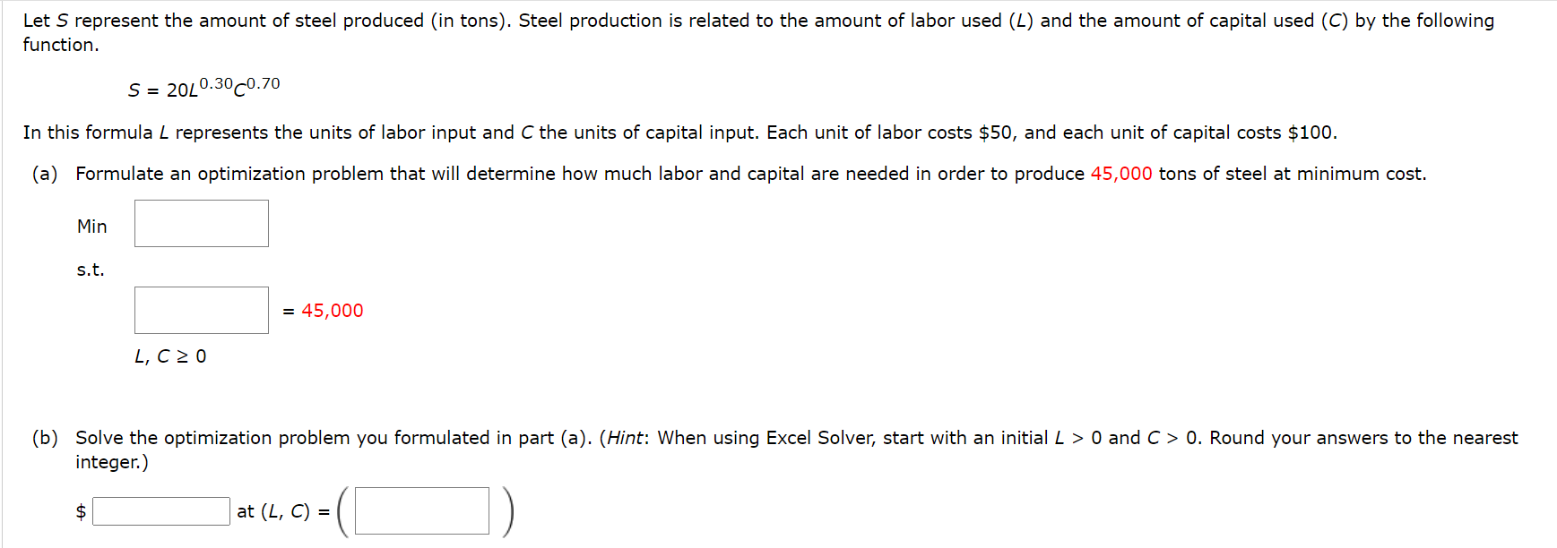 Let S represent the amount of steel produced (in